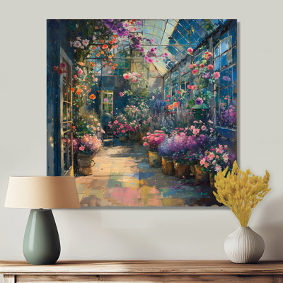 «Purple Blue Blossoming Beauty Greenhouse - Greenhouse», reproduction d'art mural