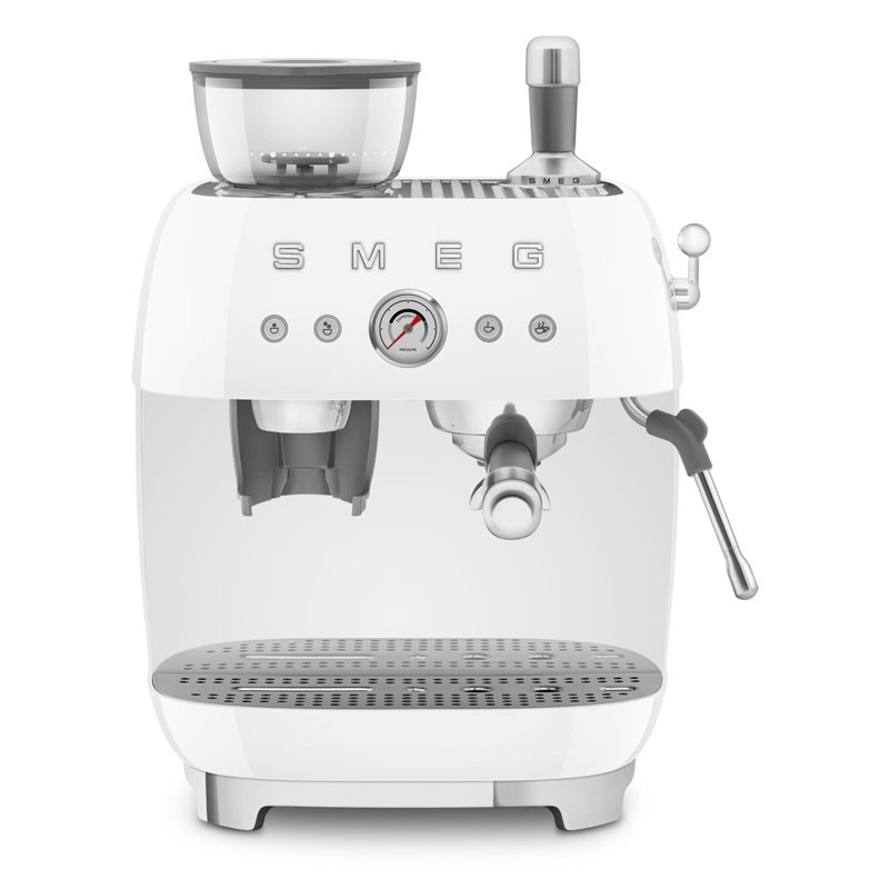 Retro style semi-automatic espresso coffee machine with grinder for the 50s from SMEG, Blanc