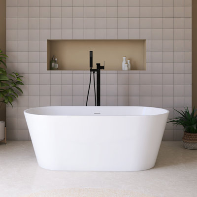 59'' Acrylic Freestanding Soaking Bathtub In Glossy White