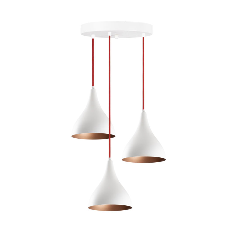 Luminaire suspendu conique à 3 lumières Excalibur, Blanc / Rouge, Blanc