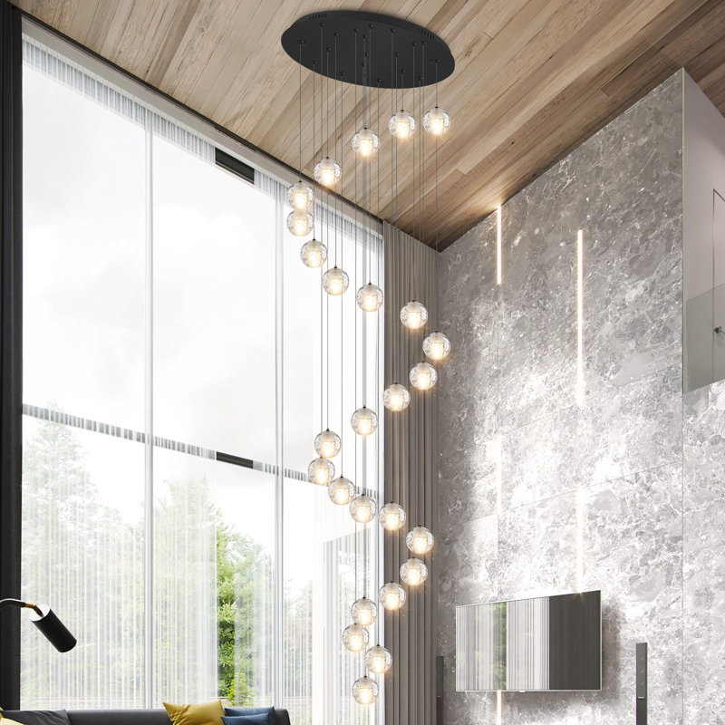 Lustre moderne 20 lumières noir cristal, Noir, 180" H X 27.6" W X 27.6" D