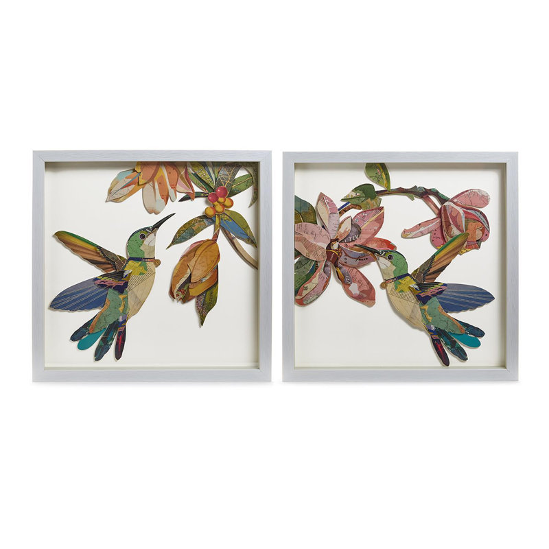 Ensemble de 2 décorations murales en papier Humming Birds - H 15,75 po
