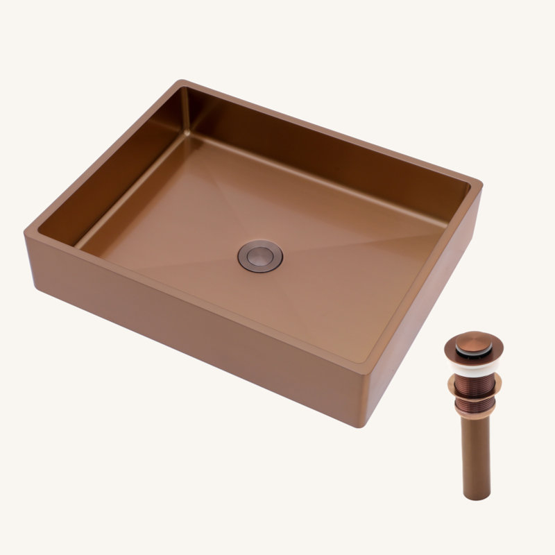 19"X15" Stainless Steel Bathroom Sink With Pop Up Drain, Rose Gold