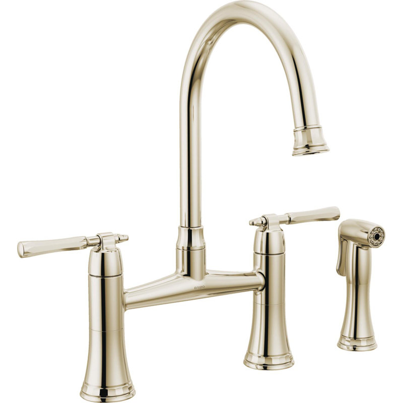 Bridge Kitchen Faucet With Side Spray, Polished Nickel