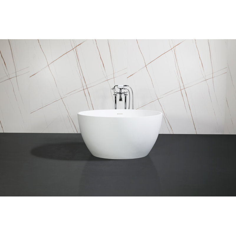 Kingston Brass Arcticstone 45-Inch Solid Surface Round Double Ended Freestanding Tub with Drain