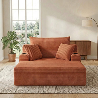 Méridienne de 65 po pour l'intérieur, très grand canapé-lit rembourré avec porte-gobelets, canapé-lit et chaises de lecture