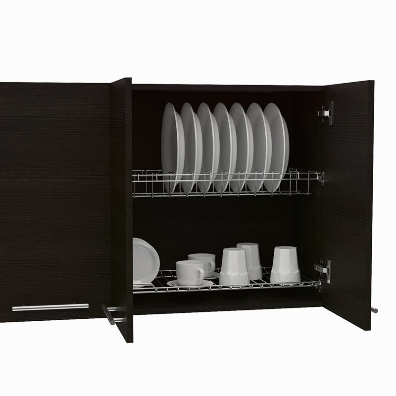 Armoire murale H 24 po, quatre portes, avec deux tablettes internes, plaque interne et rangement en verre, Noir