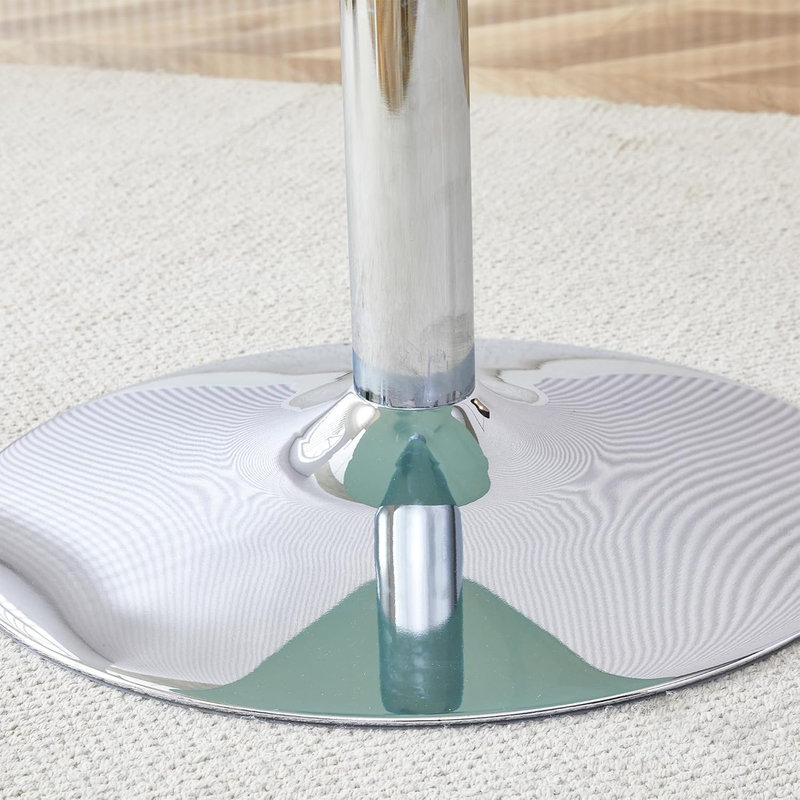 Modern White Round Glass Dining Table with Chrome Base