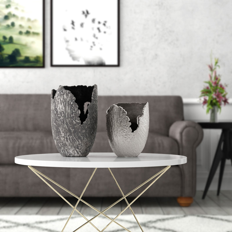 Terra Metal Table Vase, 9" H x 17" W x 11" D, Gray