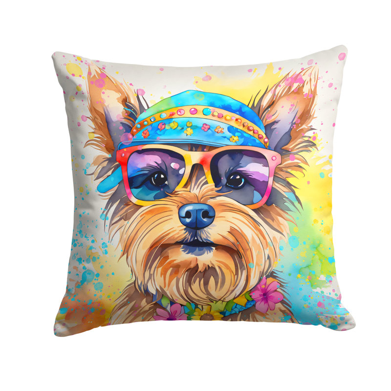 Coussin décoratif Yorkshire Terrier Hippie Dawg, H 14 po x l 14 po, Carré