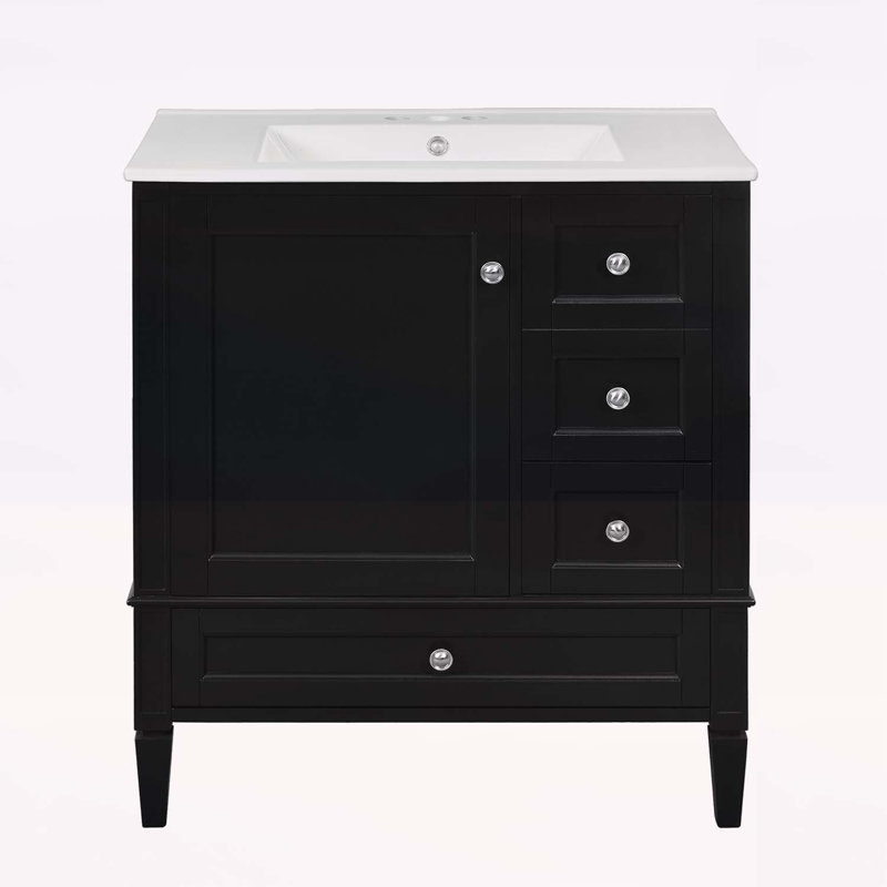 Armoire de salle de bain moderne avec lavabo en céramique, Noir, Noir