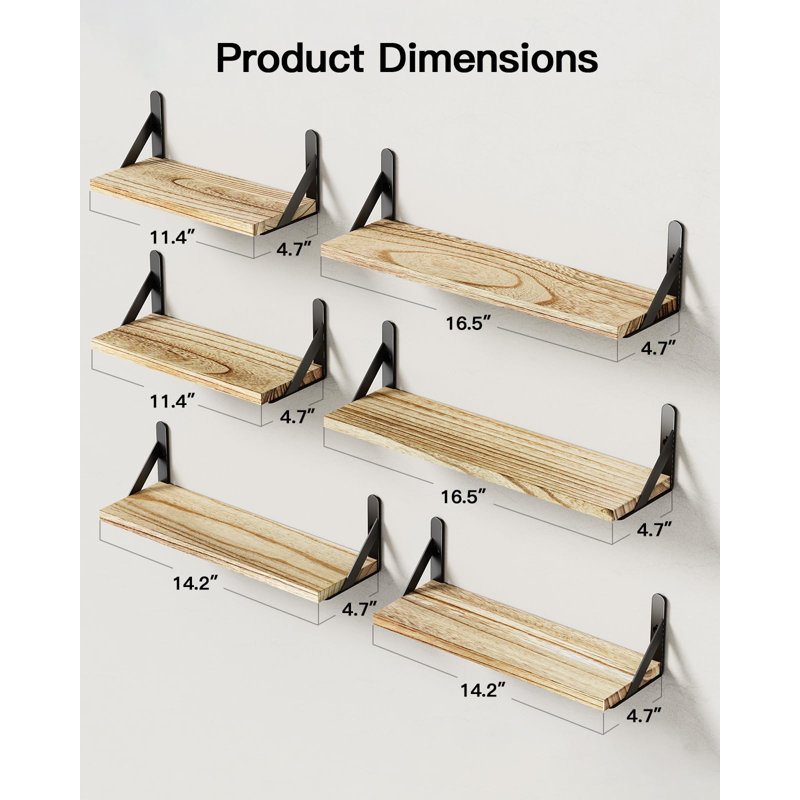 Shontella 6 Piece Floating Shelf, Natural Wood