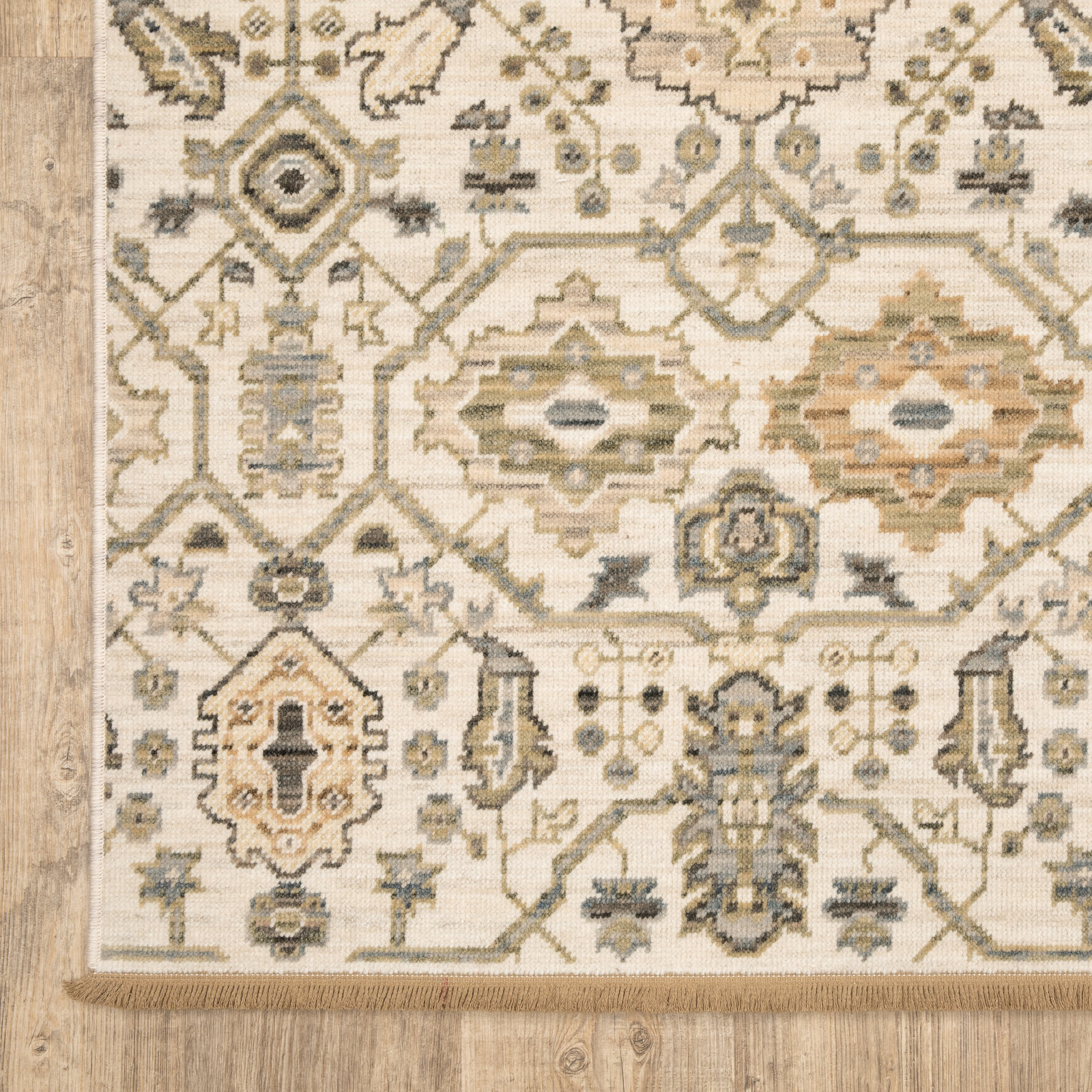 Abena Ivory Gold Oriental Wool Rug, Rectangle 2' x 3'