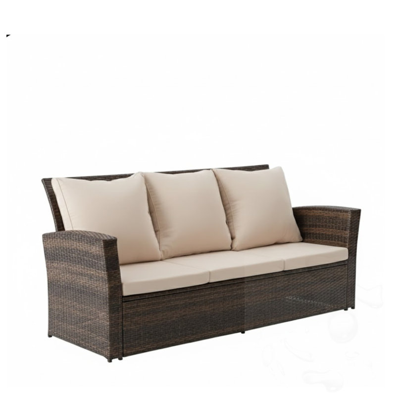 3-seat upholstered Outdoor Sofa with Cushions, Beige