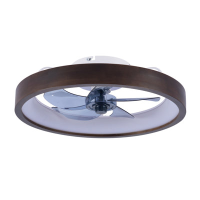 20-Inch Modern Recessed Ceiling Fan With Light Fixture (LED), Suitable For Living Rooms, Bedrooms, Kitchens - Wood Grain + White