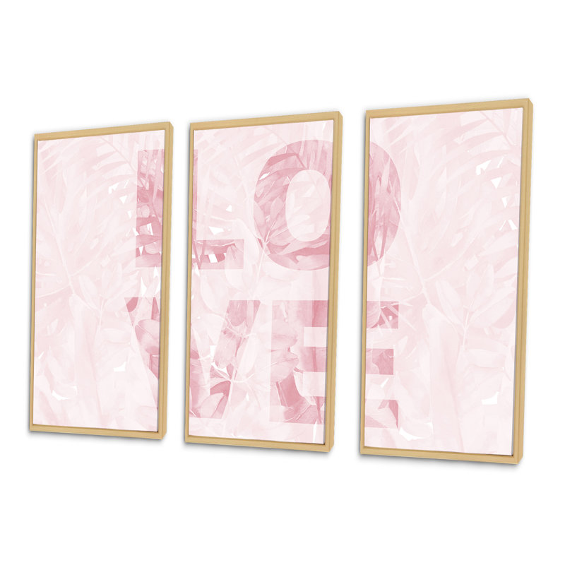 «Pink Pastel Love», 3 pièces, cadre flottant, impression sur toile, H 28 po x l 36 po, Érable