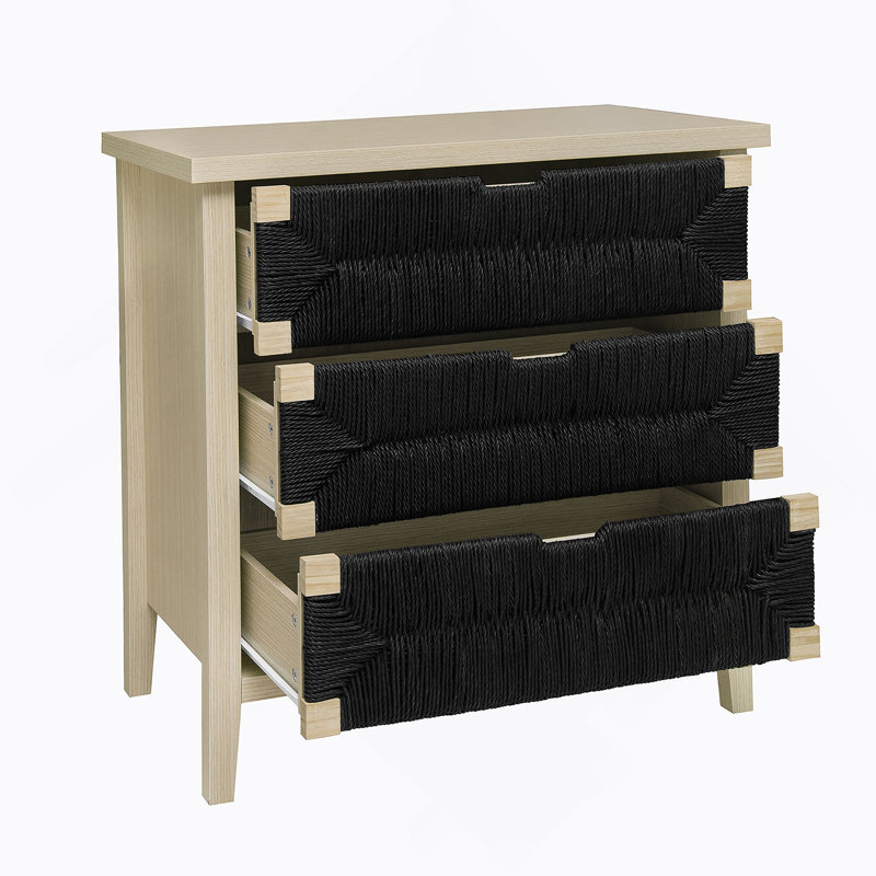 3 Drawer Buffet Sideboard With Adjustable Shelves, Storage Cabinet With Natural Seaweed Decor Doors For Living Room Kitchen Entryway