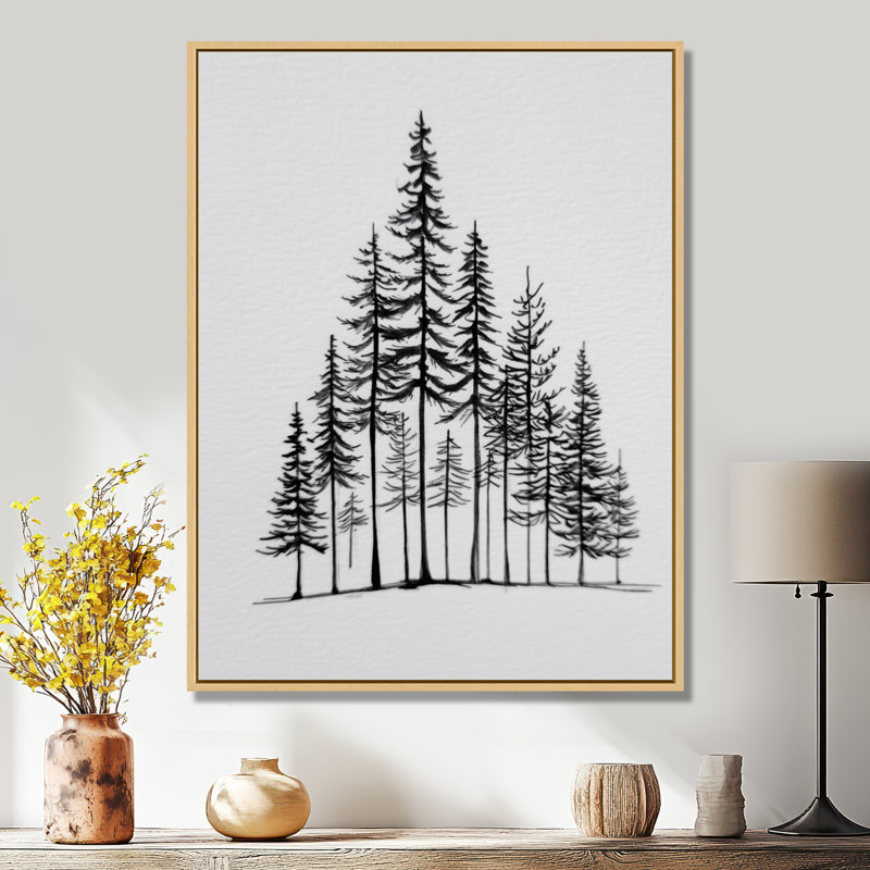 «Pine Tree Forest In Winter Wonderland», reproduction d'art sur toile Nature, Cadre flottant, H 44 po x l 34 po, Crème