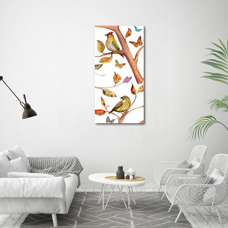 Birds Butterflies Leaves - Wrapped Canvas Print