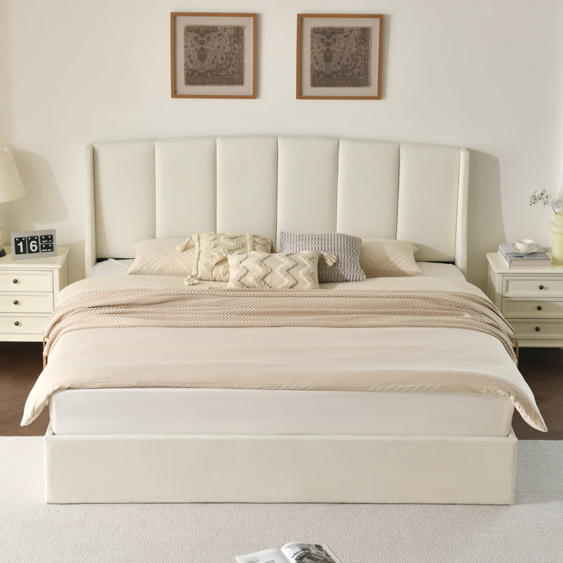 Balynda Upholstered Storage Platform Bed, White, King