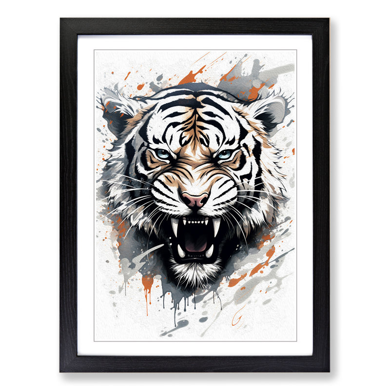Tiger Line - Single Picture Frame Print on Wood, Black, 46cm H x 34cm W x 2cm D