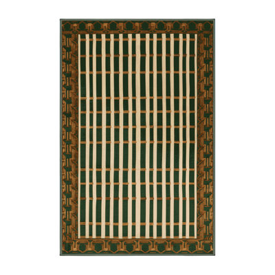 Machine Washable Art Deco Green Area Rug