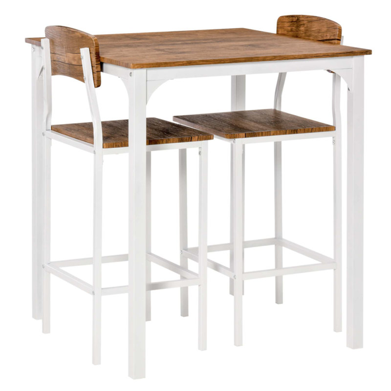 Ensemble de table de bar à hauteur de comptoir 3 pièces avec pieds et repose-pieds en acier pour espaces compacts