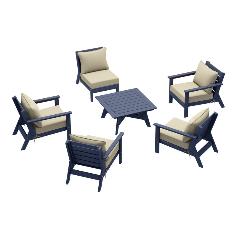 Ensemble de conversation à assise profonde 6 pièces, Beige, Marine