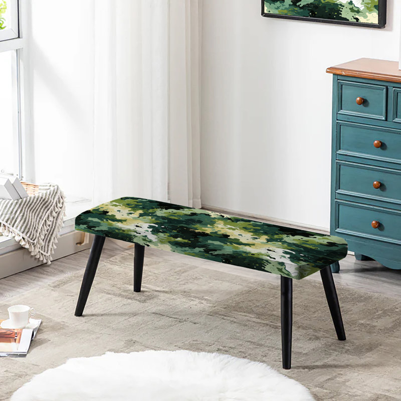 Lattimore Camouflage Green Art Splatter - Camouflage Upholstered Black Bench