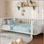 Lit plateforme double en bois pour enfants avec garde-corps, lit double en fer avec garde-corps (simple, blanc)-440454501-440454502