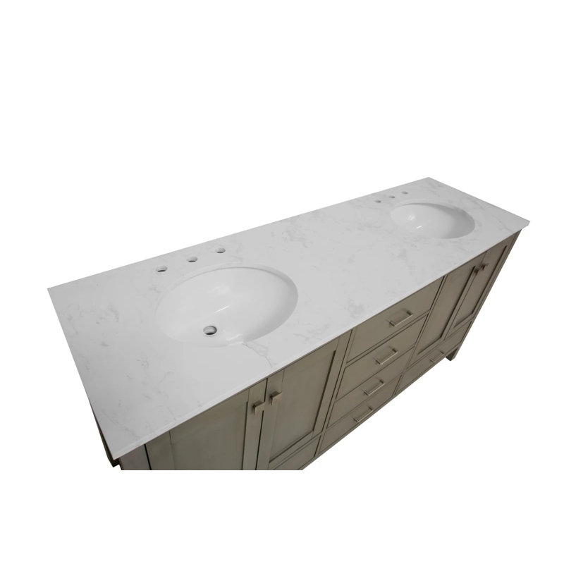 Claudett 72'' Double Bathroom Vanity with Top, Powder Blue, Engineered Carrara