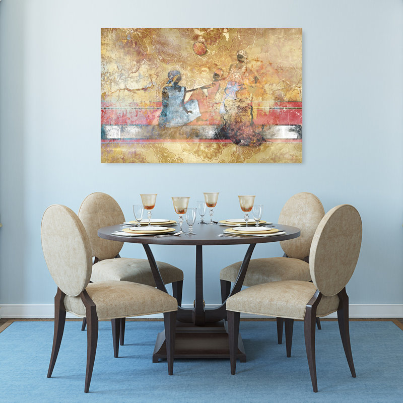 Femmes d'Afrique, art mural traditionnel rétro abstrait, 32" H x 48" W