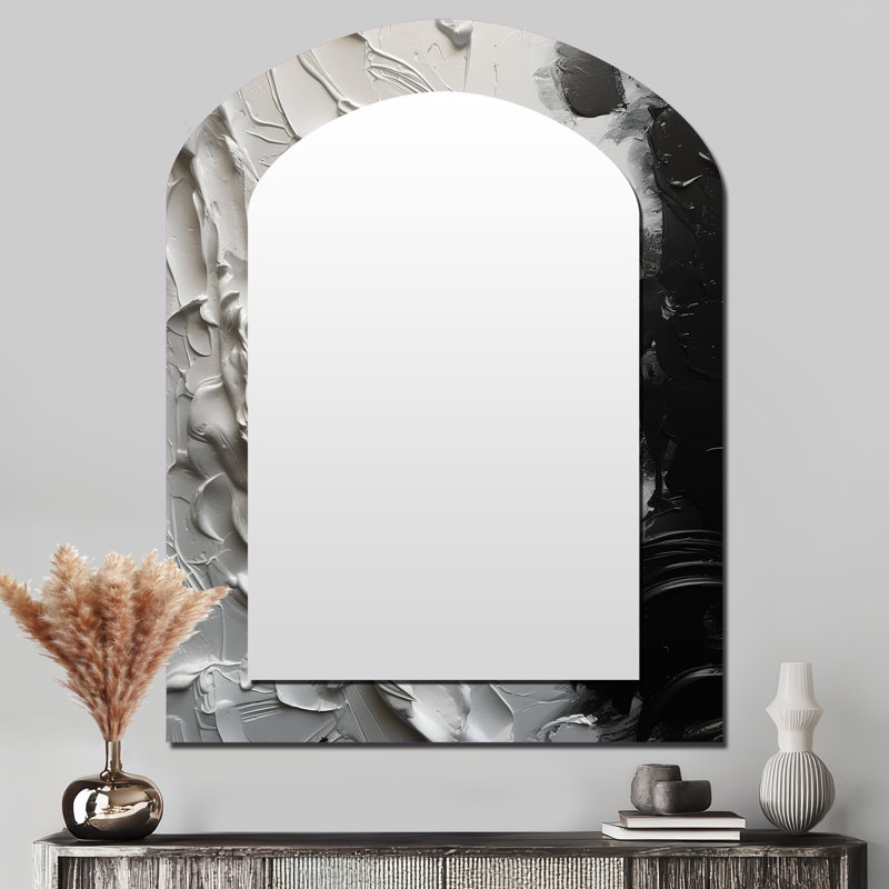 Blanc et noir Tranquility Unleashed VI - miroir décoratif en arche de marbre, miroir mural asymétrique moderne, impression d'art en métal