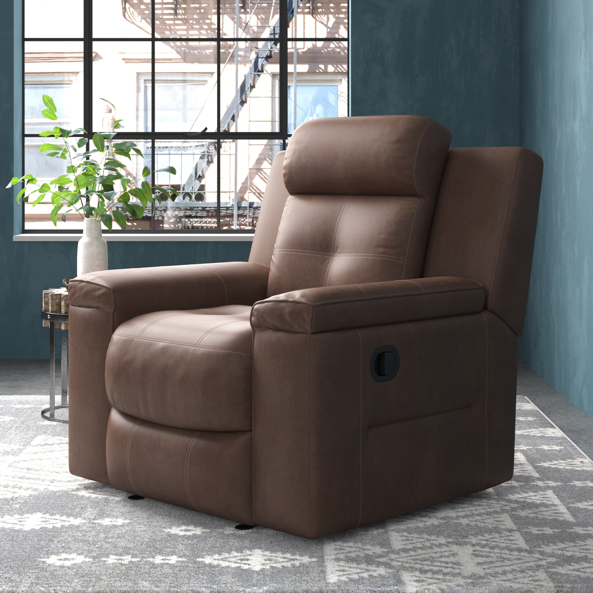 Arland Contemprary Faux Leather Pillow Back Recliner Lark Manor Upholstery Color: Gray Faux Leather