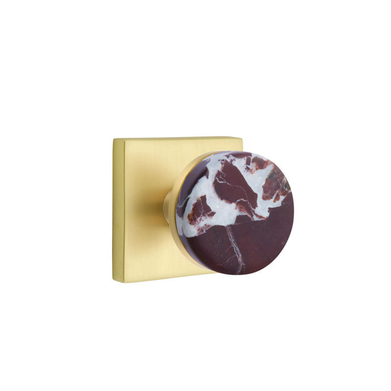 Mortaise intérieure Emtek Select avec rosette carrée et tige conique, bouton Rosso Levanto (droit)