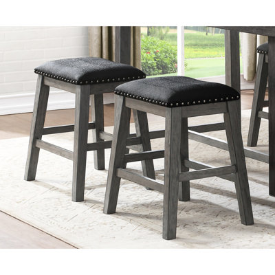 2 comptoirs, siège gris brossé, revêtement en chenille, structure en bois à garniture cloutée de 2, finition, garniture, mobilier de salle à manger décontracté