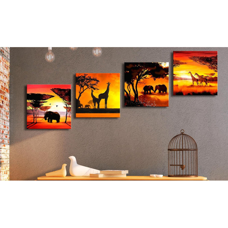 Latitude Run® African Animals On Canvas 4 Pieces Print 