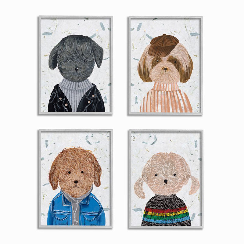 « hipster dogs drôle animal s » par melissa wang-cadre 4 pièces, ensemble de photos imprimées sur toile, H 16 po x l 20 po