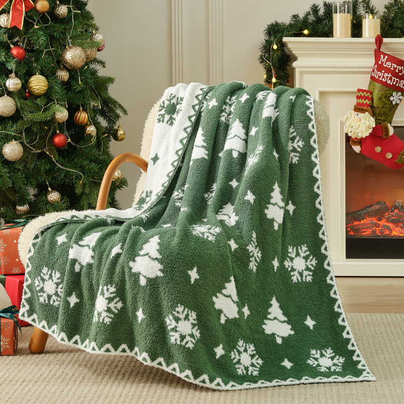 Jeté de Noël tricoté pour Noël, Flocon de neige vert