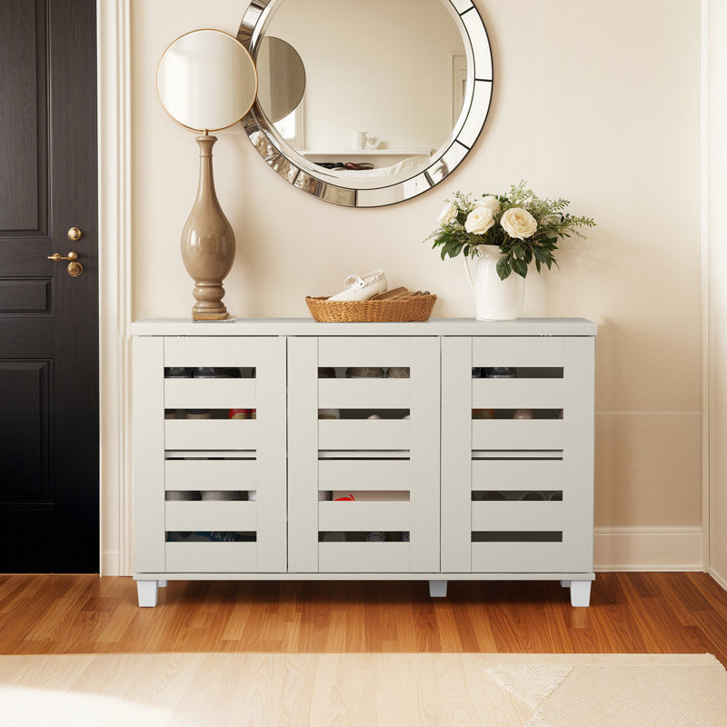 Millan 16 Pair Shoe Storage Cabinet, Ivory