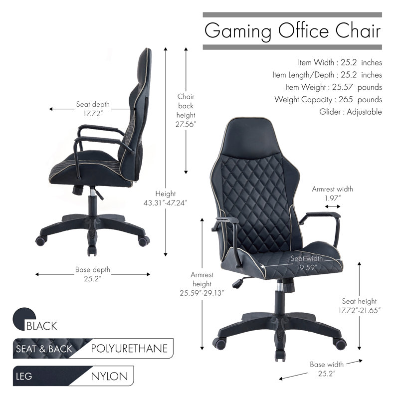 Chaise de bureau de jeu Jiyaad, Noir