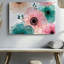 Toile «Composition florale éclatante» avec art mural rose pâle et pêche et pétales sarcelle riches entrelacés avec art mural sur toile-1395827666