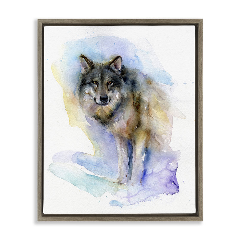 Aquarelle, loup dans la neige, art mural par John Keeling, Cadre flottant orme Montalcino, H 31 po x l 25 po