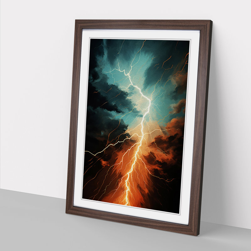 Lightning Orphism - Single Picture Frame Print on Wood, Walnut, 34cm H x 25cm W x 2cm D