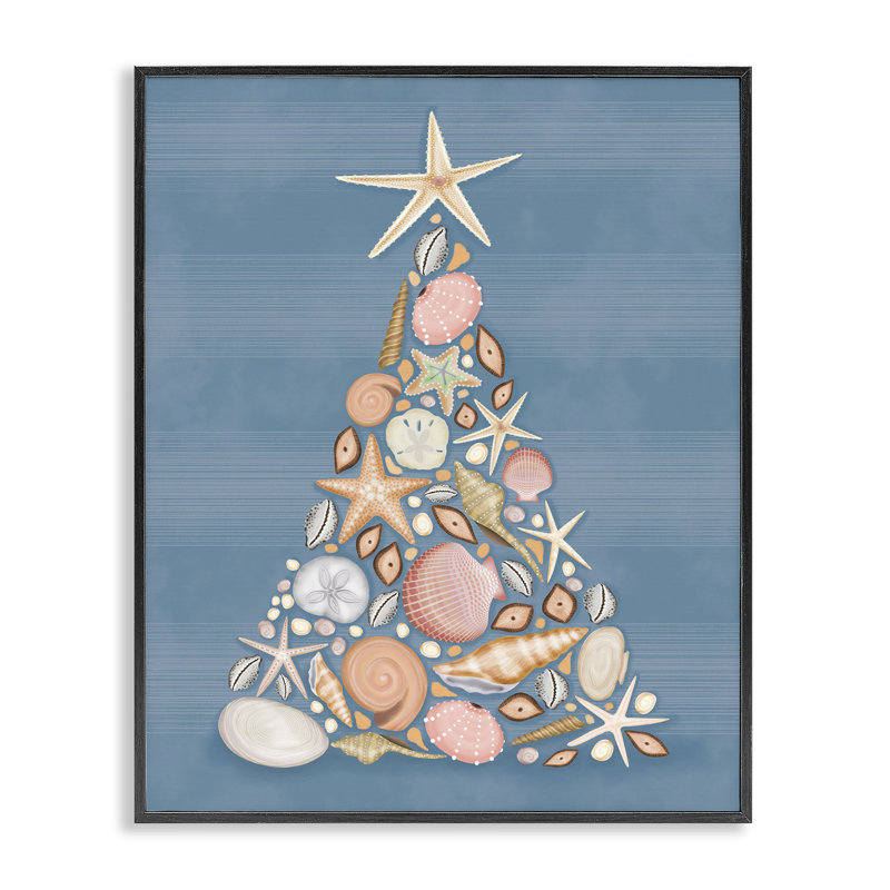 «Coastal Christmas Seashell Tree», estampe numérique de Darlene Seale, H 14 po x l 11 po, Giclée encadrée noir minuit