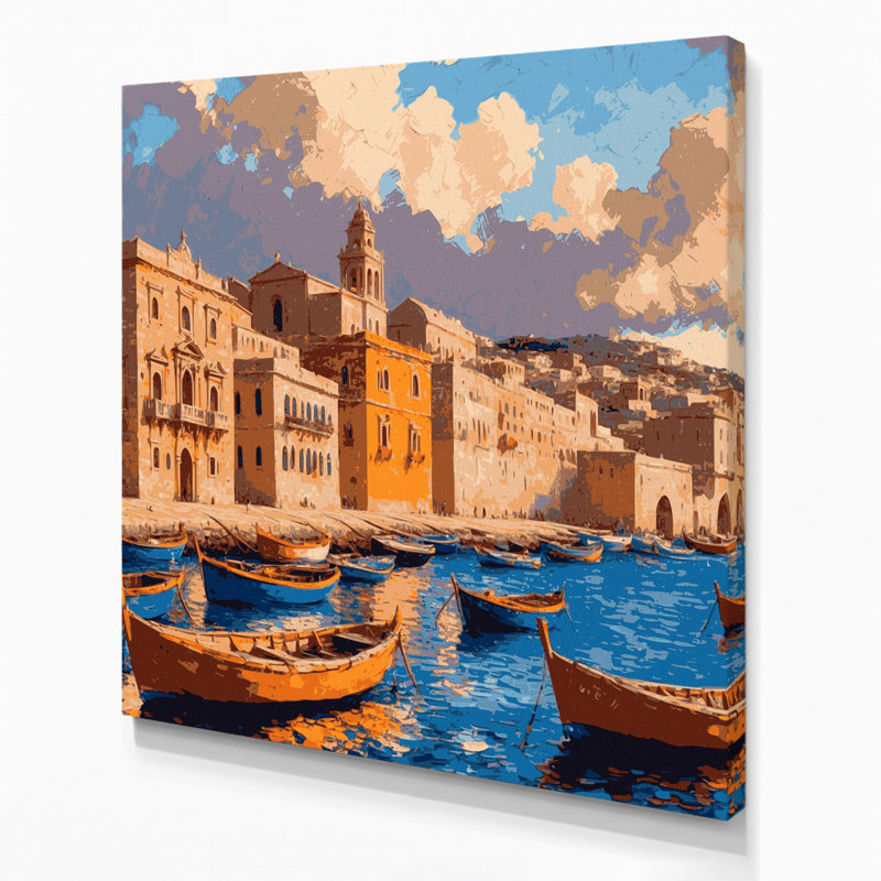 Art mural sur toile brun avec villes de Malte, H 16 po x l 16 po
