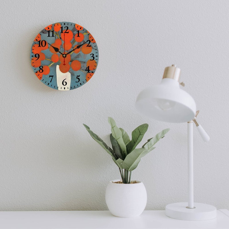 Horloge murale sarcelle orange abstrait 12 x 12 po