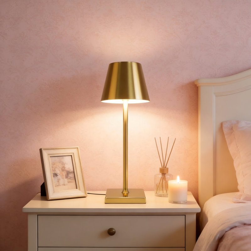 1-Light Gold Metal Table Lamp – 5W Wireless Dimmable Bedside Lamp for Bedroom