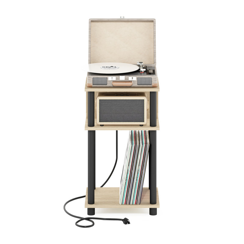 End Table with Storage and Built-In Outlets, USB & Type C Ports, Bauhaus Oak