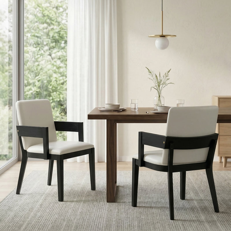 Fauteuil de salle à manger rembourré Mid-Century, Noir